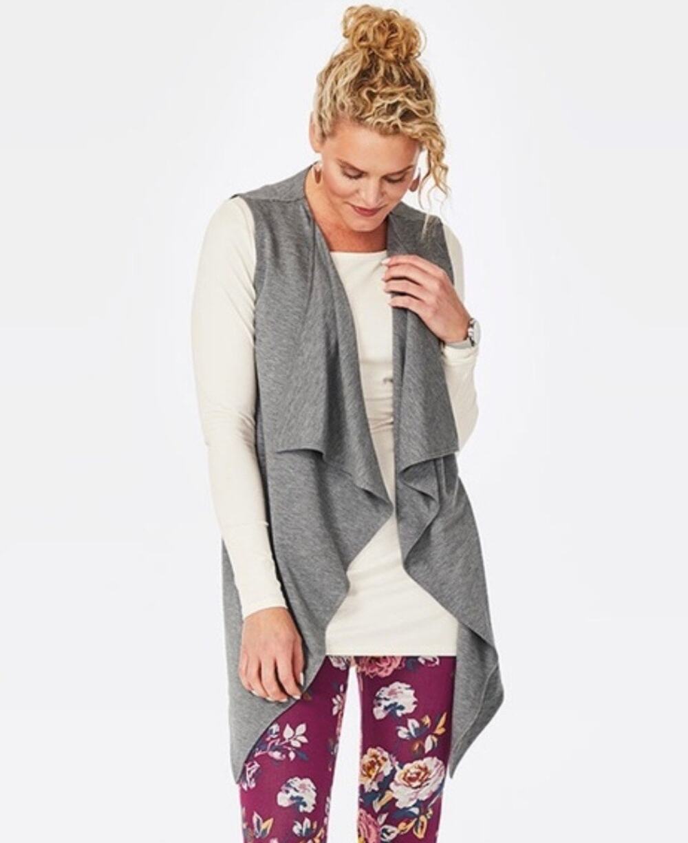 Matilda Jane Vest Small Gray Open Front Drape Lagenlook Office Minimalist NWT